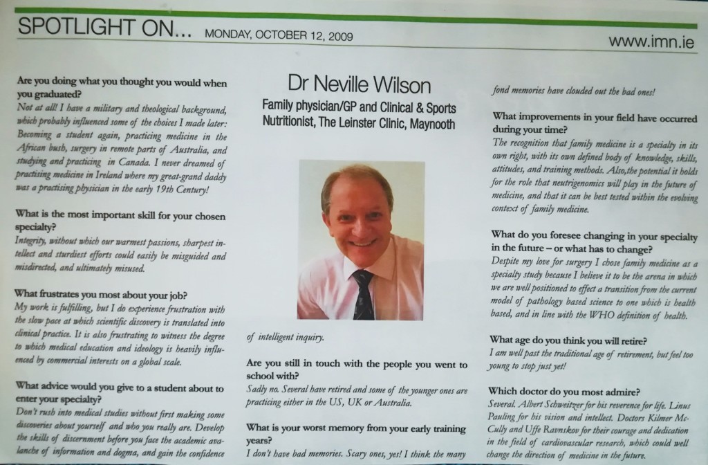 Spotlight article of Dr Nev Wilson